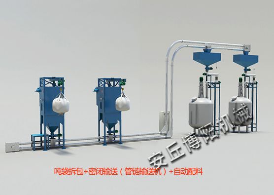 噸袋拆包機(jī)+管鏈?zhǔn)捷斔蜋C(jī)+自動(dòng)配料系統(tǒng)